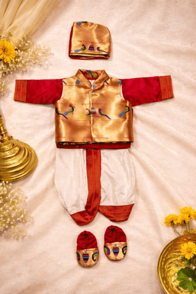 Baby Boy Paithani Dhoti Kurta Set with Jacket