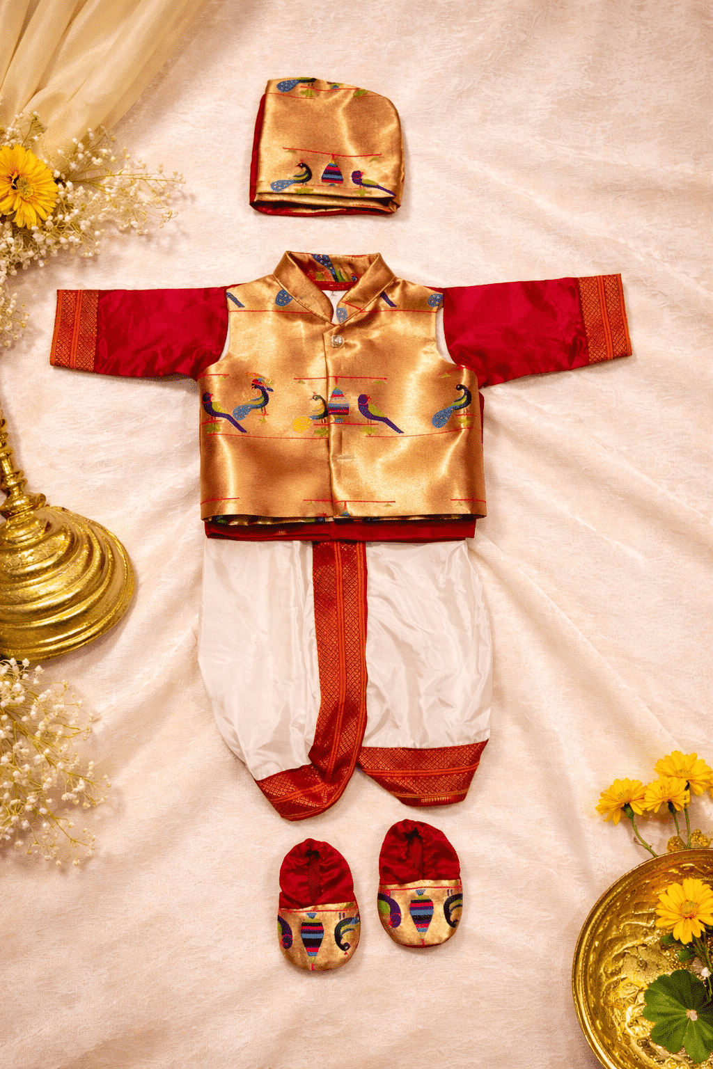Baby Boy Paithani Dhoti Kurta Set with Jacket - Image 2