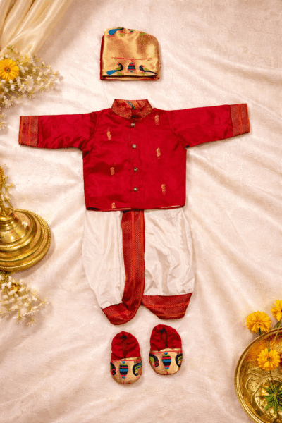 Baby Boy Paithani Dhoti Kurta Set with Jacket