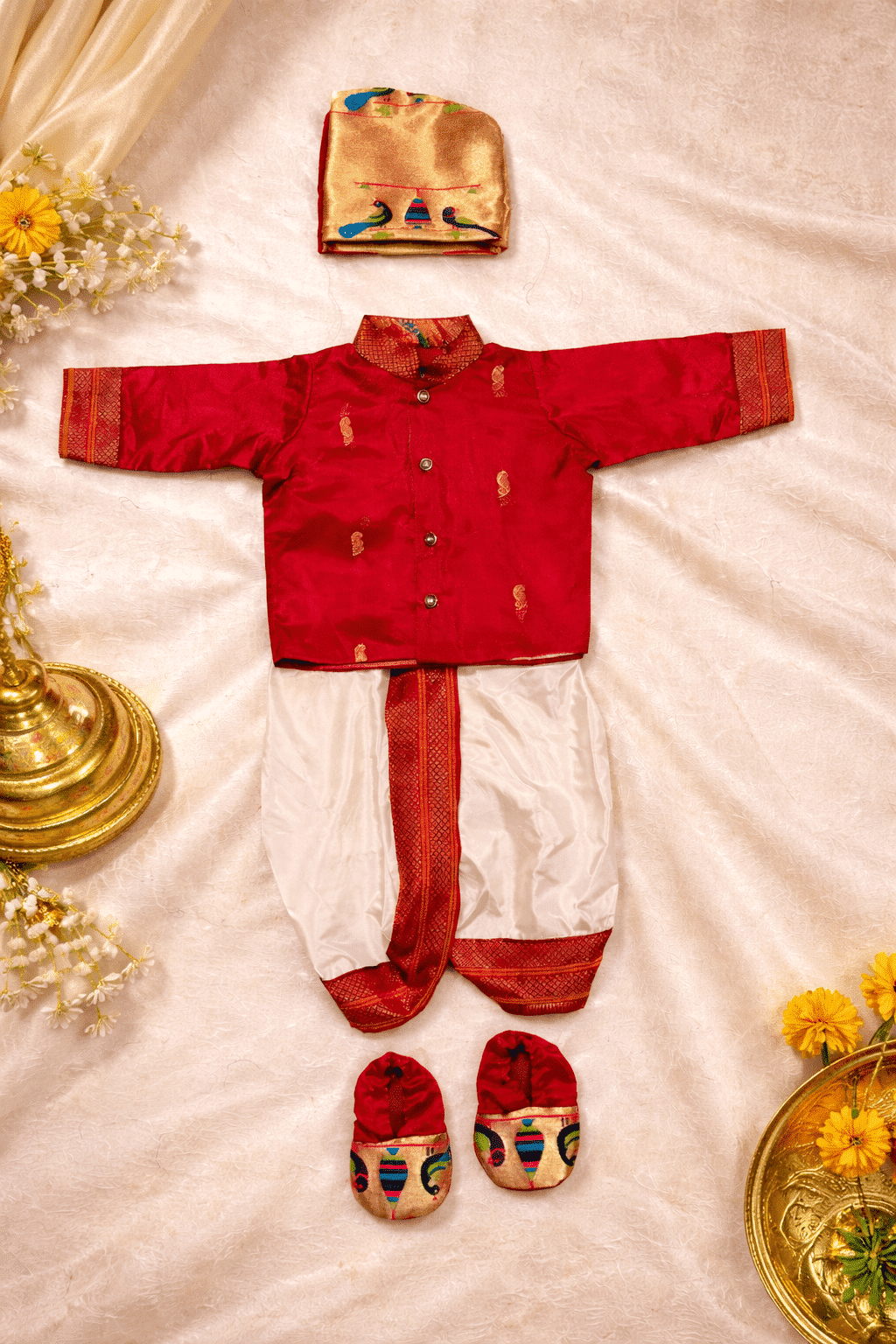Baby Boy Paithani Dhoti Kurta Set with Jacket