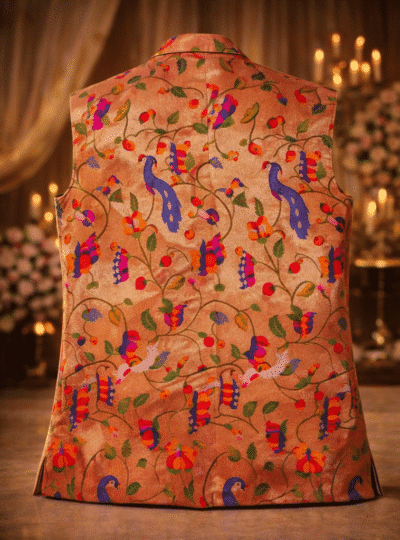 Gold Peach Paithani Silk Nehru Jacket for Me