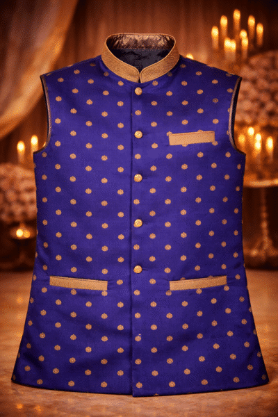 Royal Blue Paithani Silk Nehru Jacket for Men